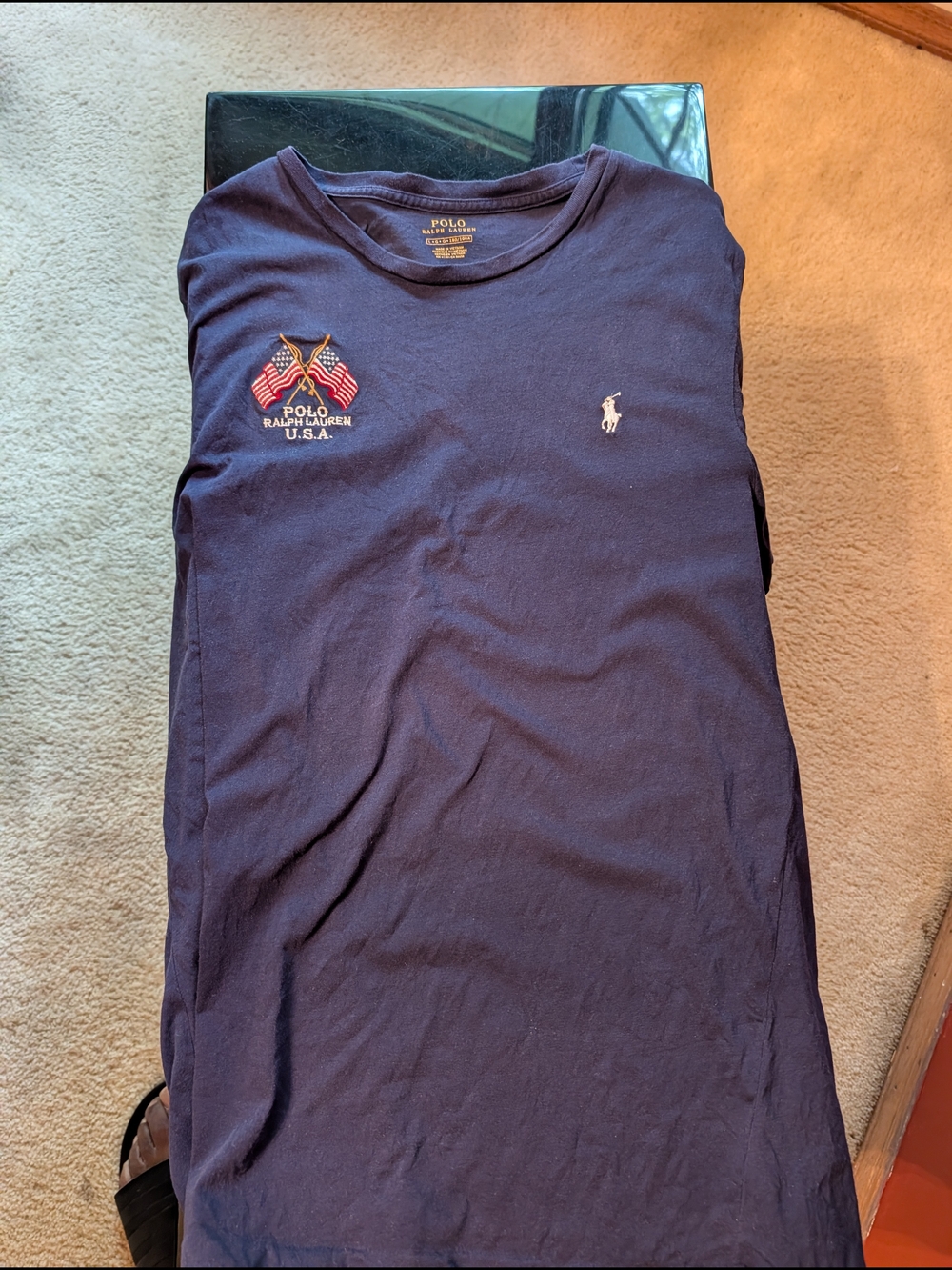 Polo by Ralph Lauren Navy Short Sleeve Tee with Flag Embroidery